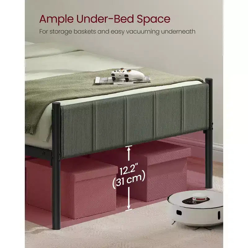 Twin Bed Frame with Upholstered Headboard
