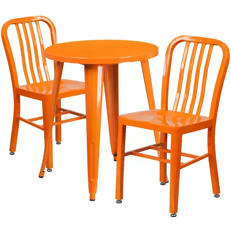 Flash Furniture Commercial Grade 24 Round Metal Indoor-Outdoor Table Set with 2 Vertical Slat Back Chairs