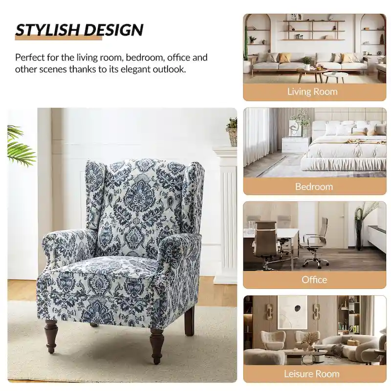 Gott Traditional Wingback Armchair with Solid Wood Legs Set of 2 by HULALA HOME
