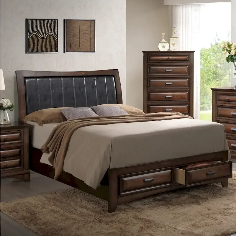 Light Espresso Wood King-size Storage Platform Bed