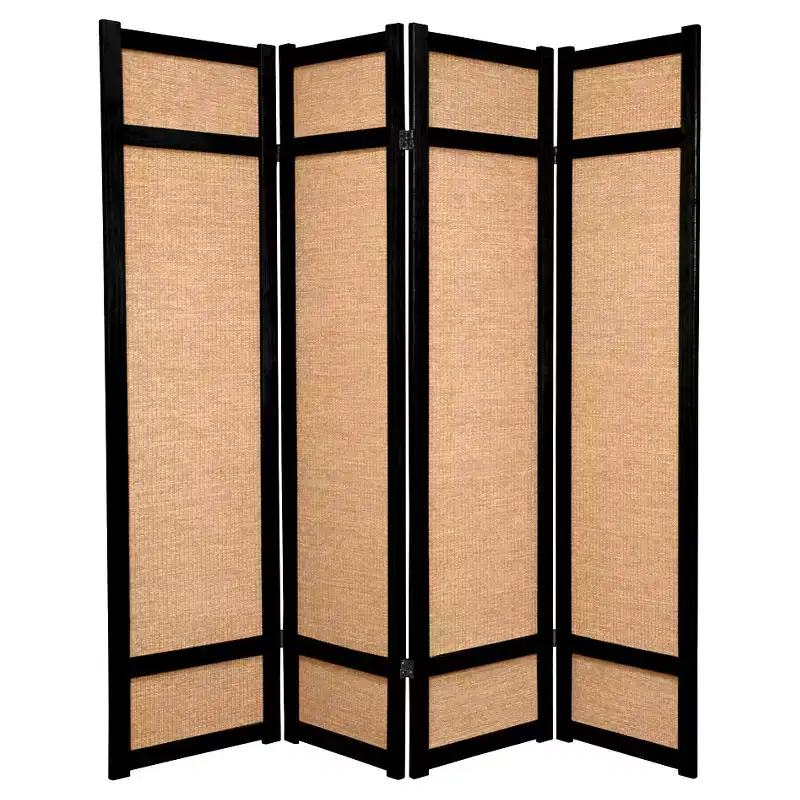 6 ft. Tall Jute Shoji Screen Black (4 Panels) - Folding Privacy Partition