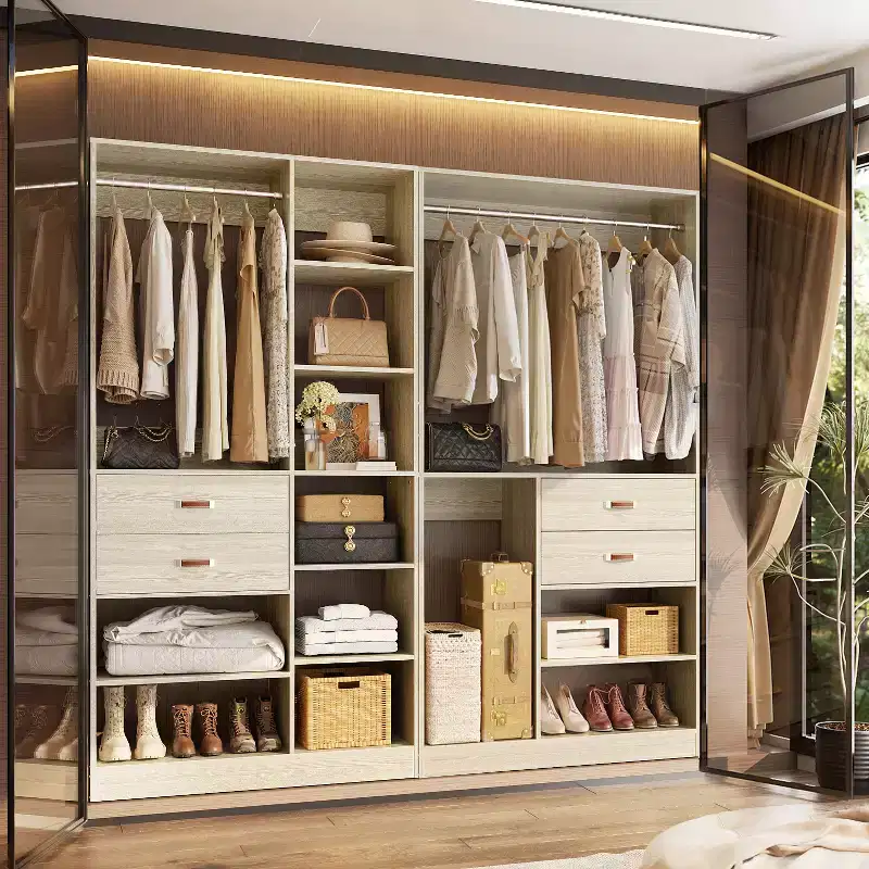 Besiost 80-In Closet Organizer System Set with Wood Drawers, Freestanding Wardrobe with Clothes Rack