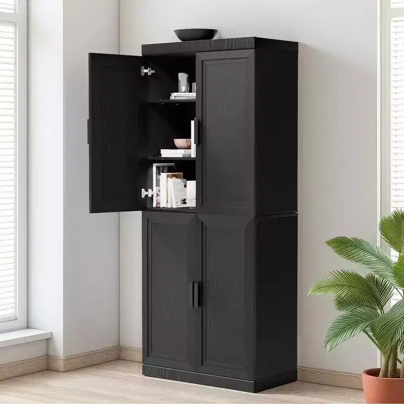 72x31x16 Wood Accent Cabinet in Black, Storage Organizer with Adjustable Shelves for Kitchen Bedroom Entryway Living Room Dinning Room