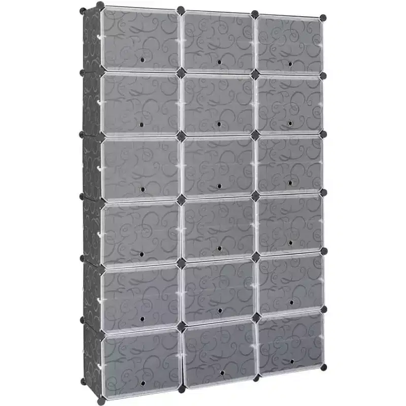 Acekool 12 Tier Shoe Rack Organizer, Expandable Modular Plastic Shoe Cabinet with Doors, Large Entryway Storage
