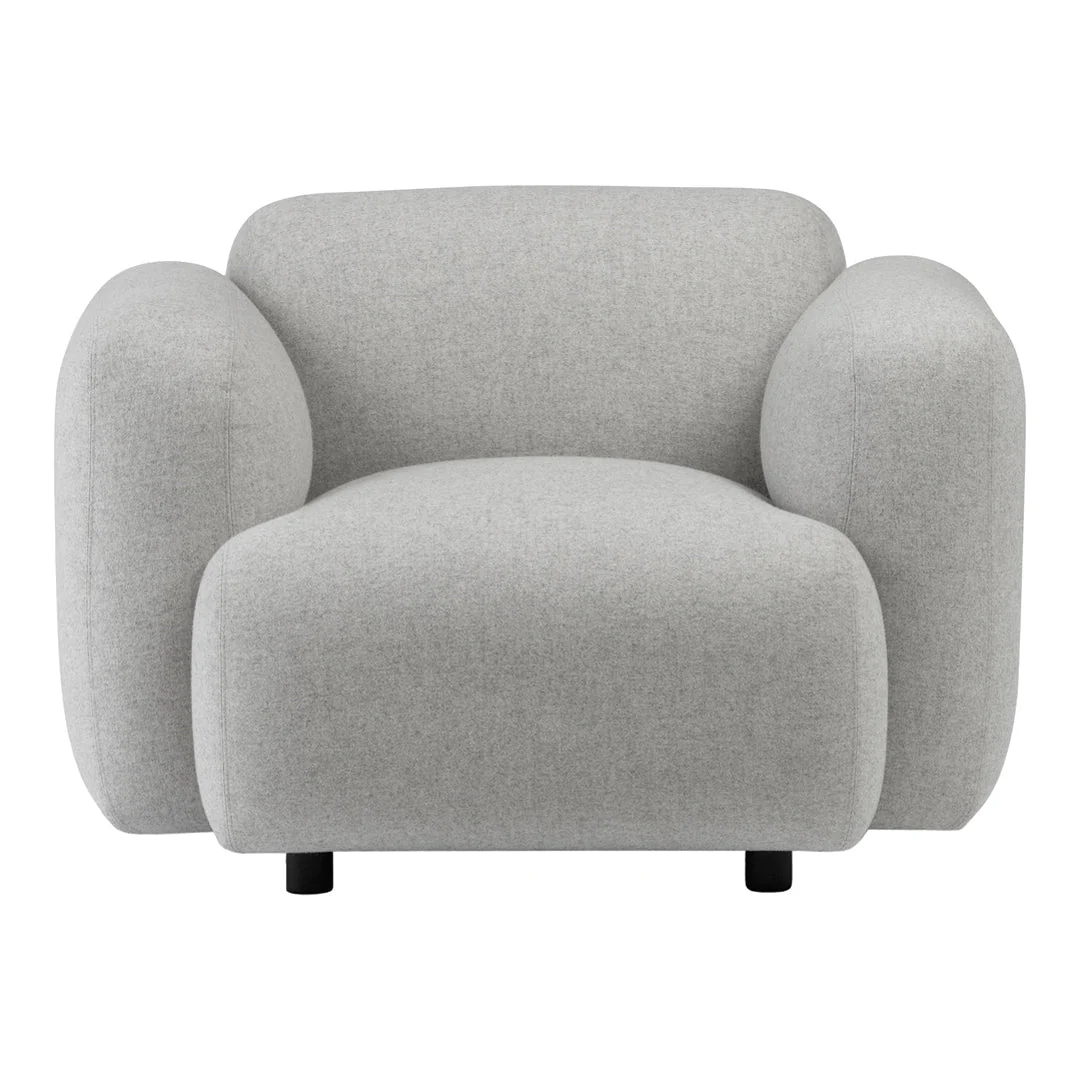 Minimalist Upholstered Lounge Armchair with Soft Curved Silhouette for Living Room