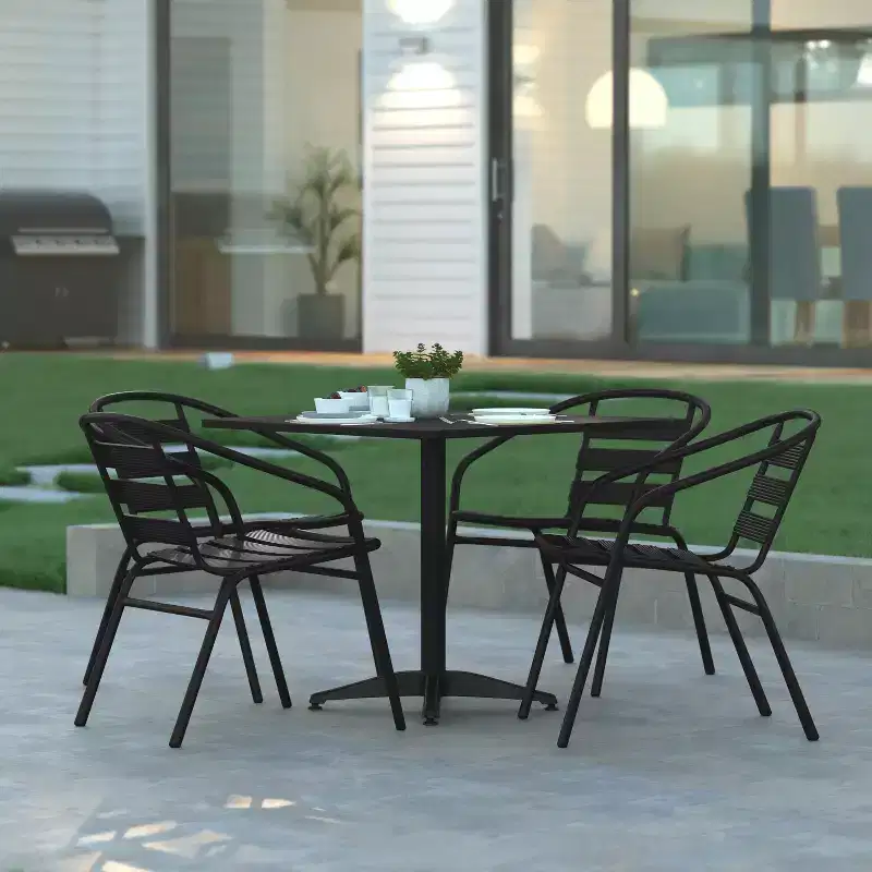Emma and Oliver 31.5'' Square Aluminum Indoor-Outdoor Table Set with 4 Slat Back Chairs