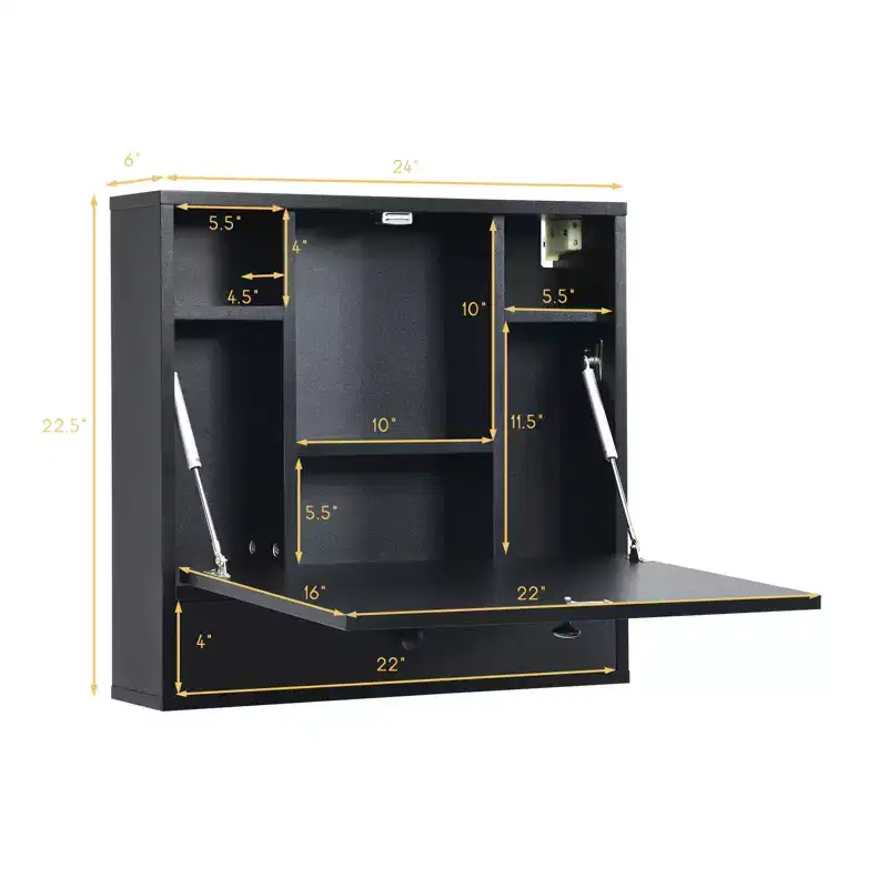 Costway Wall Mounted Folding Laptop Desk Hideaway Organizer Storage Space Saver White/Brown/Black
