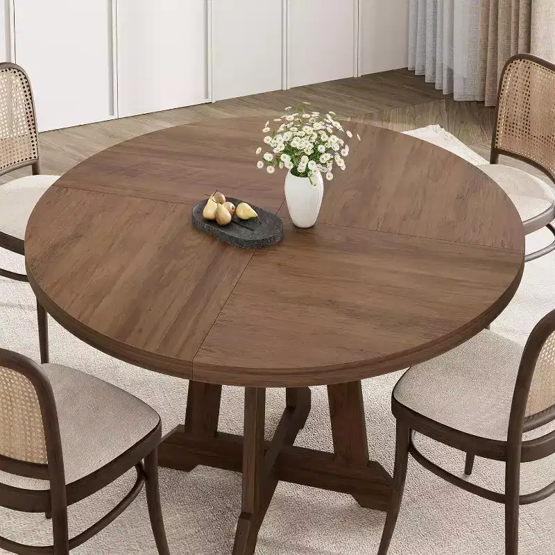 Round Dining Table for 4,Kitchen Dining Room Circle Dinner Pedestal Table,Space Saving Wood Kitchen & Dining Room Furniture,Brown 47-inch Diameter