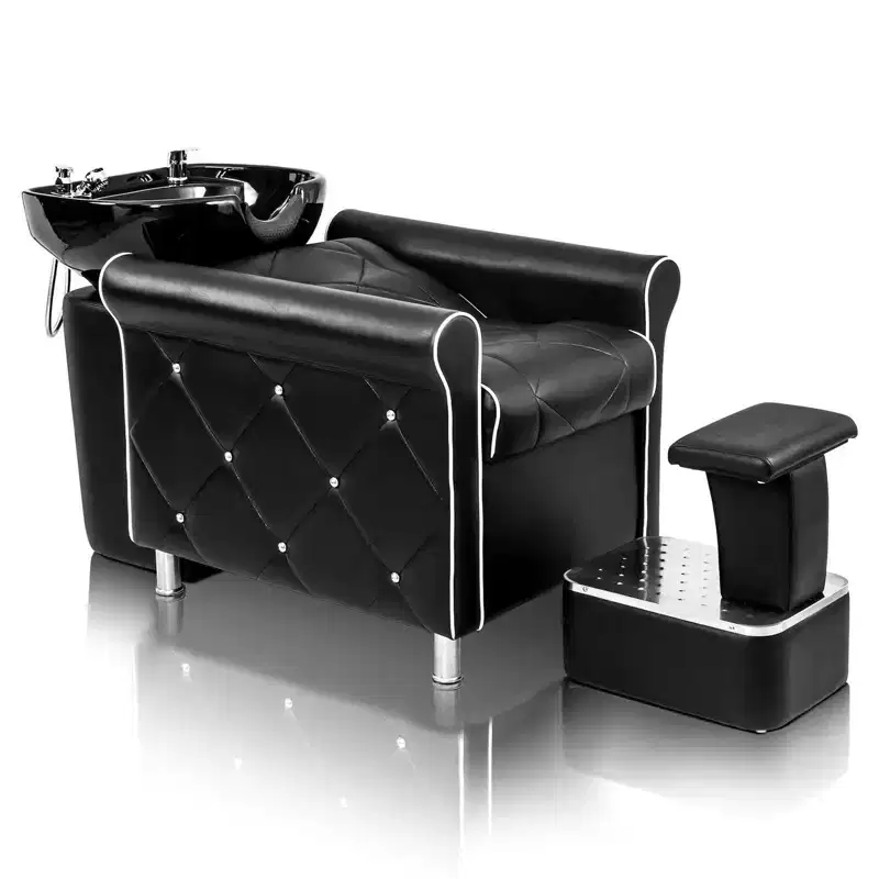 Black Upholstered Salon Shampoo Bowl & Backwash Chair, 1-Person