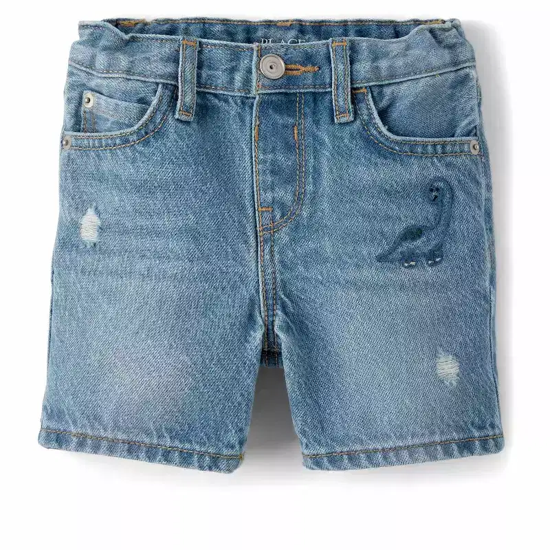 The Children's Place Baby Boys Embroidered Dino Jean Shorts