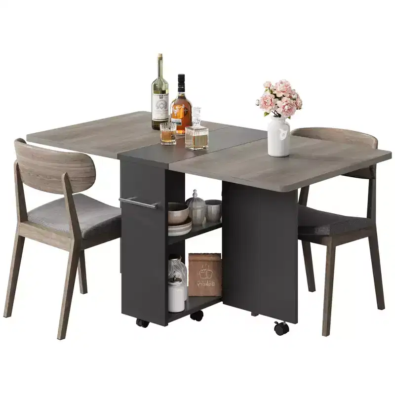 4-Person Flip-Top Folding Dining Table - 6 Wheels, Storage Rack & Drawer
