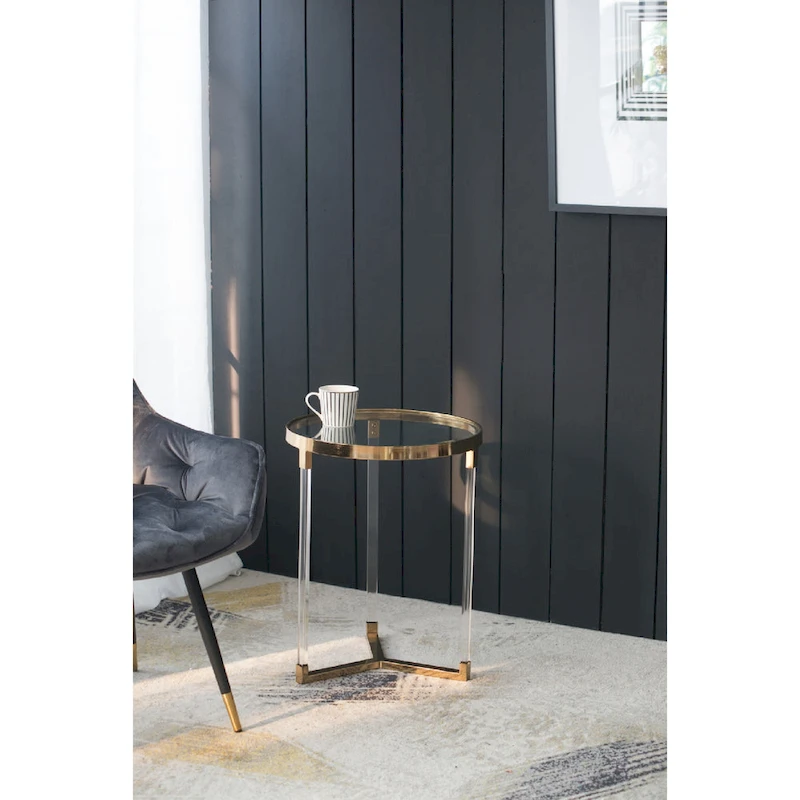 Verrill Acrylic and Iron Round Tables - Set of 2 - Gold Frame - Clear Top