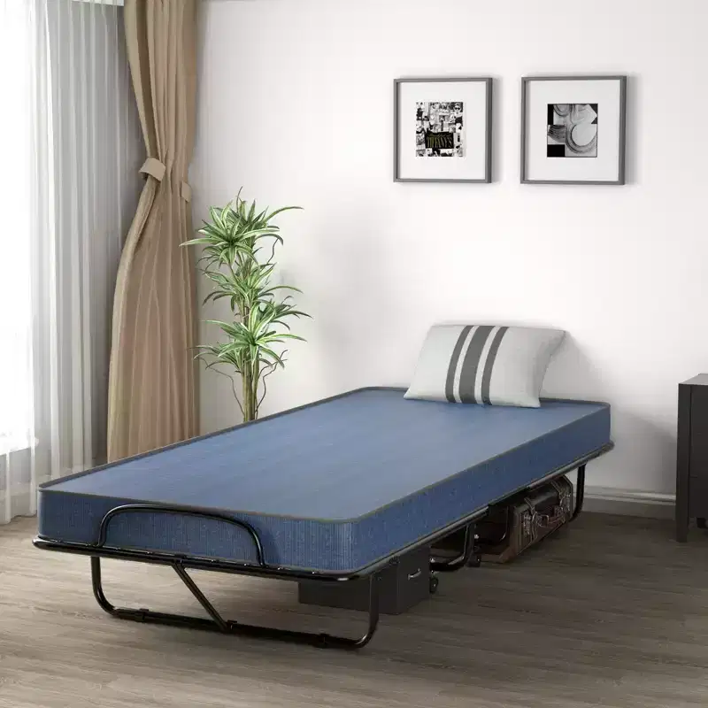 Folding Bed with Memory Foam Mattress, Portable Rollaway Guest Cot, Navy