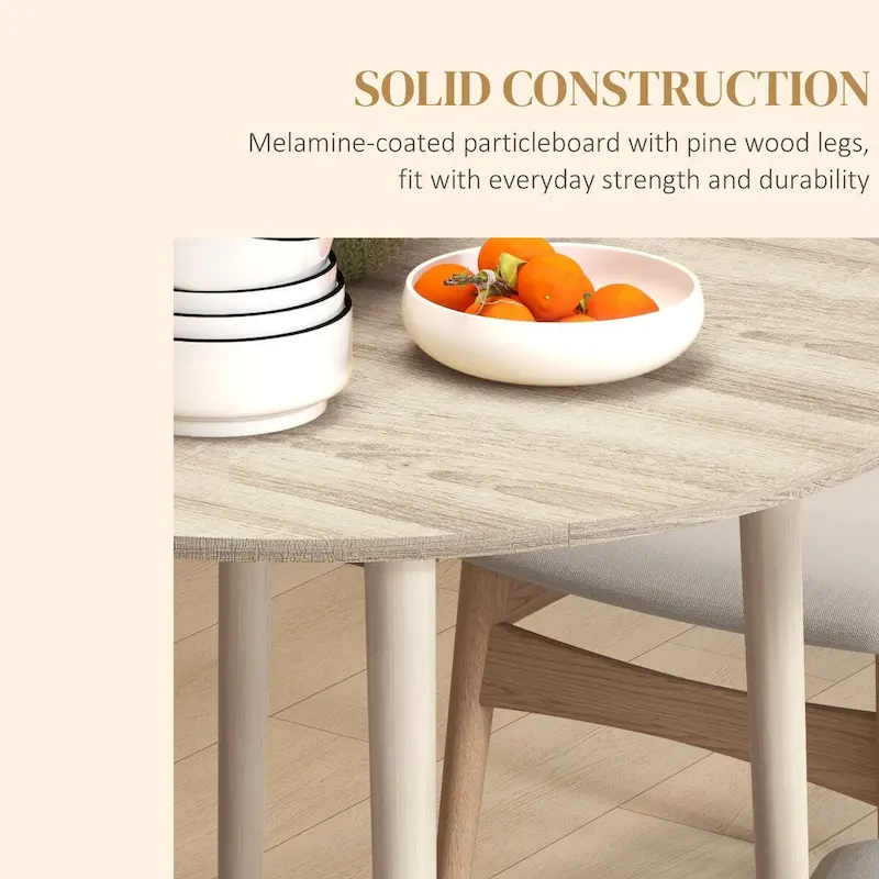 35in Round Folding Dining Table, Collapsible Drop Leaf, Solid Wood Legs, Space-Saving Small Kitchen