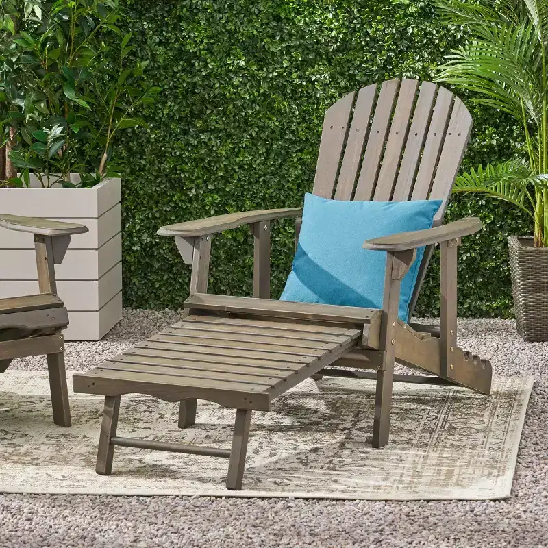 Christopher Knight Home Outdoor Acacia Wood Reclining Adirondack Chair with Expandable Footrest