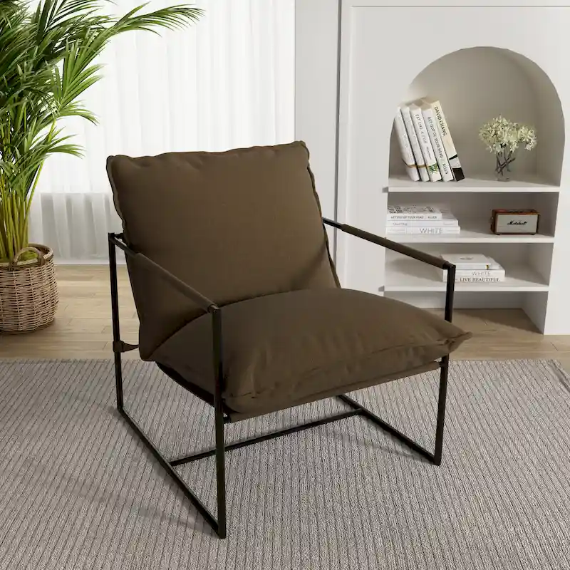 Metal Frame Sling Accent Chair with Cushion, 1-Seat