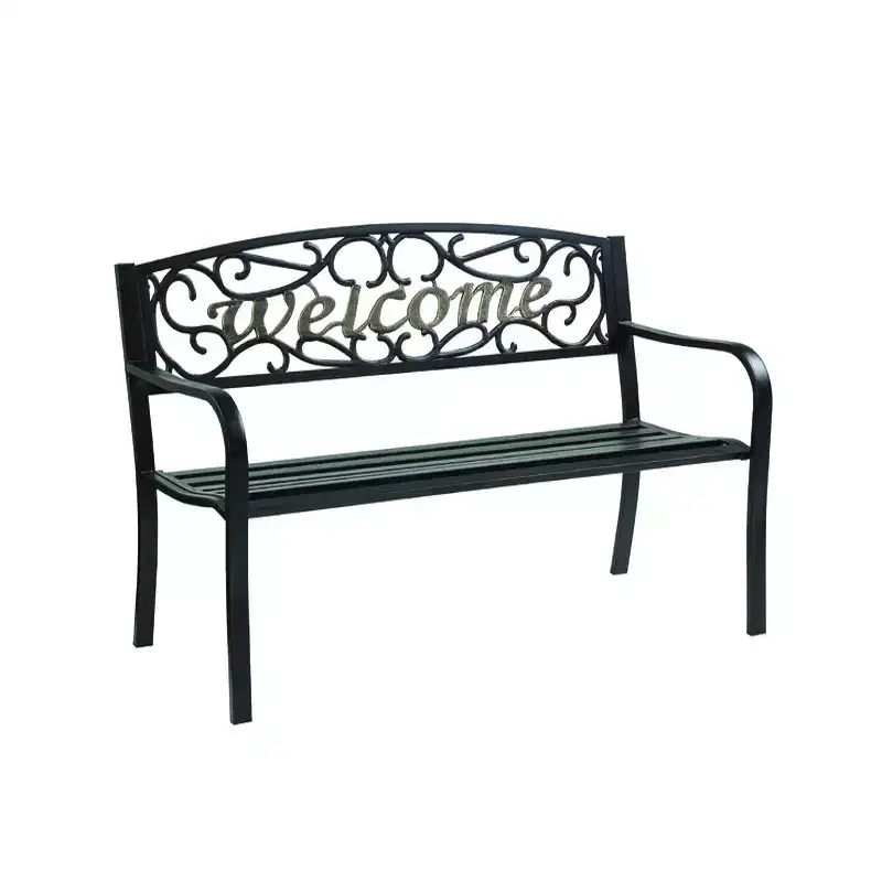 Living Accents Black Steel Welcome Park Bench 33.5 inch H X 50.5 inch L X 23.5 inch D
