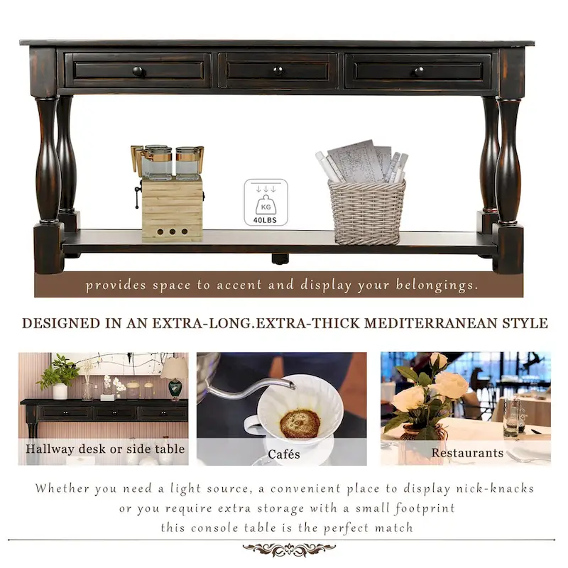 Nestfair 64 in. W Console Table with Drawers and Shelf