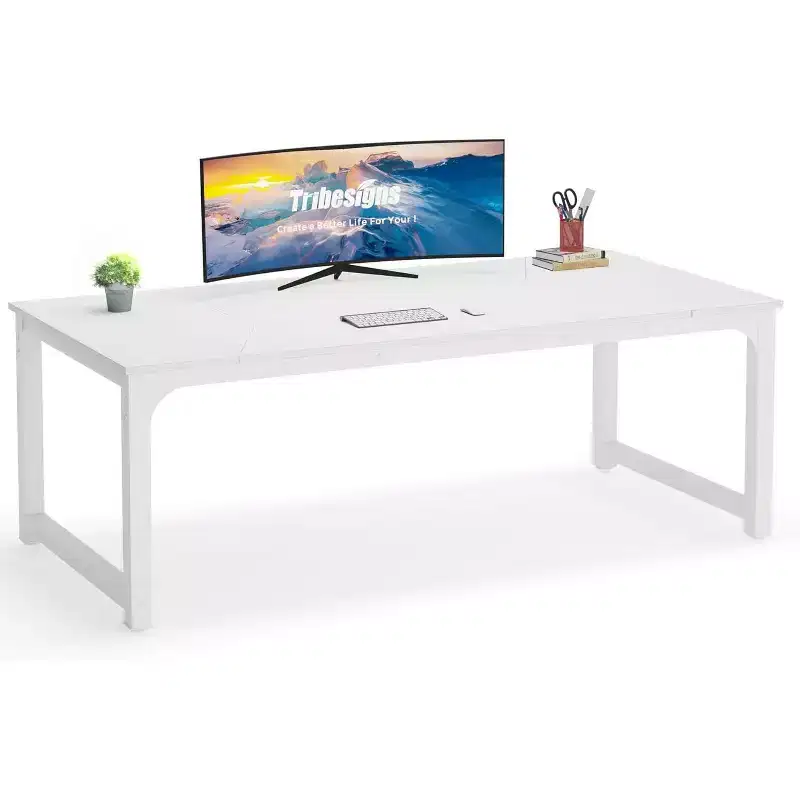 Modern Computer Desk, 78.7 x 39.4 Inch X-Large Executive Office Desk, Computer Table Study Writing Desk Workstation for Home Office, White