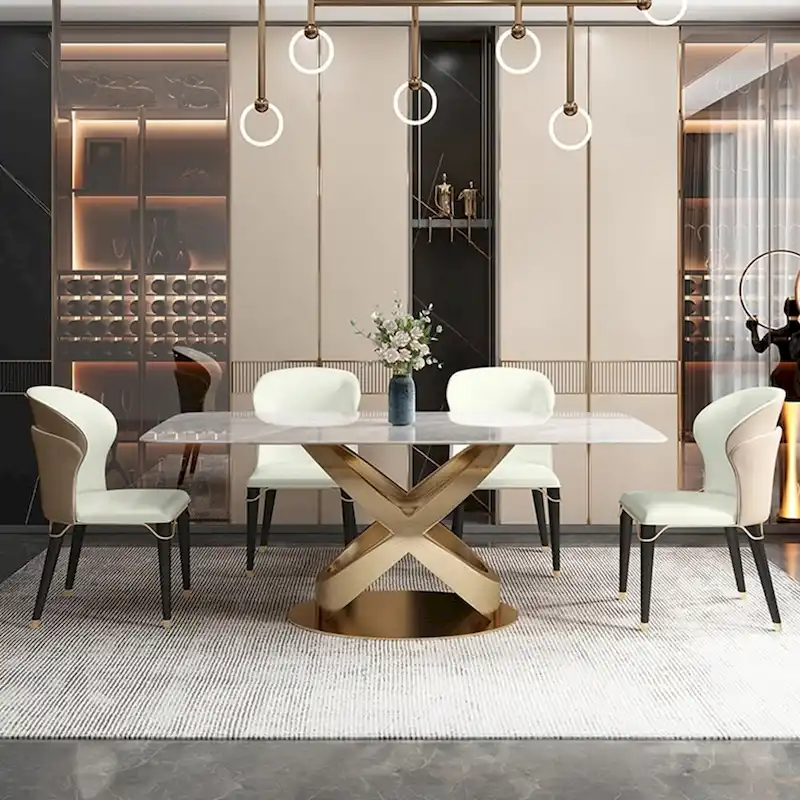 Modern Dining Chair Wingback Side Chair PU Leather Upholstery, Carbon Steel Legs, Brown, Set of 2, Fully Assemble
