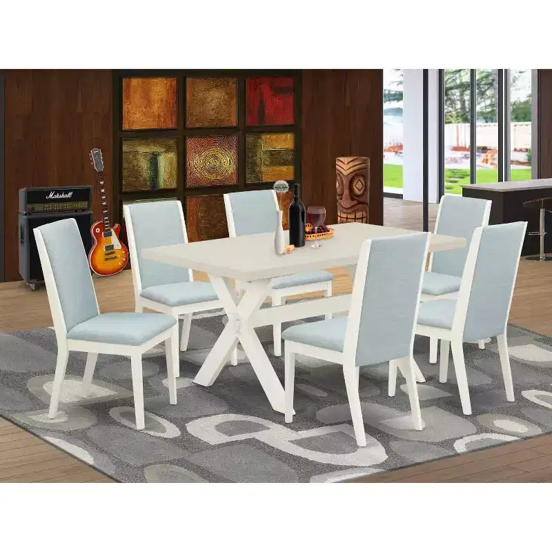 HomeStock 6-Piece Distressed Jacobean Finish Solid Wood Top dining Table with 1-Bench and 4-Chairs