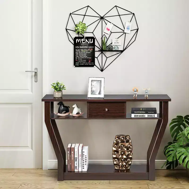 Costway Modern Sofa Accent Table with Drawer Entryway Hallway Hall Gray Brown