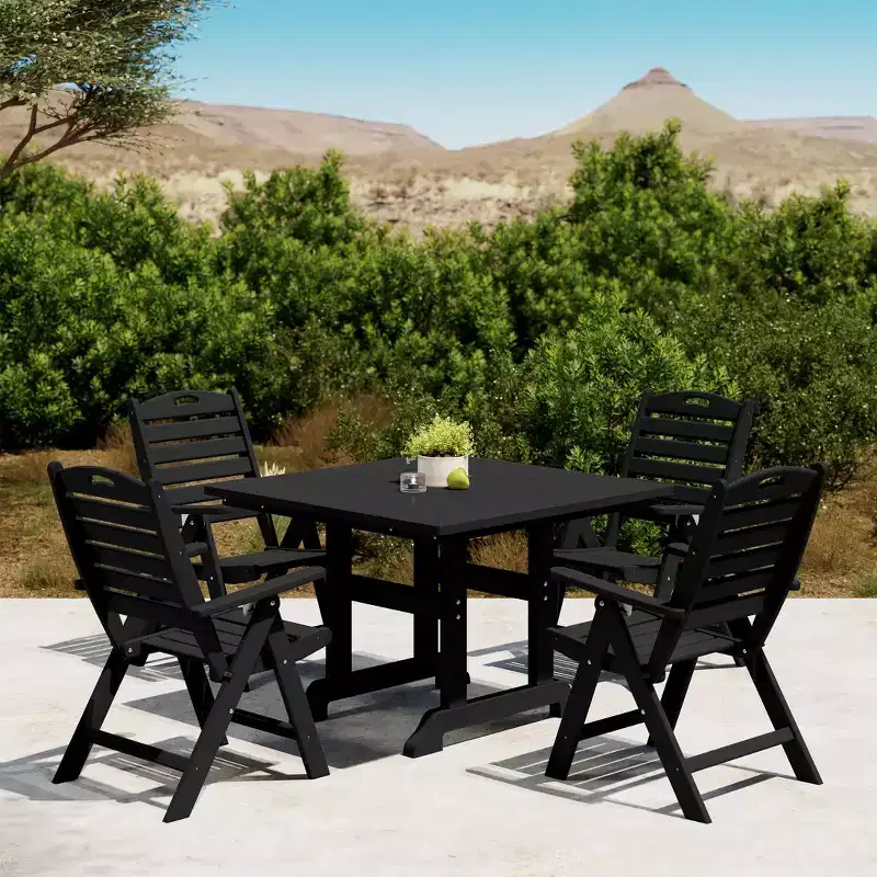 WestinTrends Malibu 5-Piece HDPE Square Patio Dining Table Set with Foldable Chairs, White