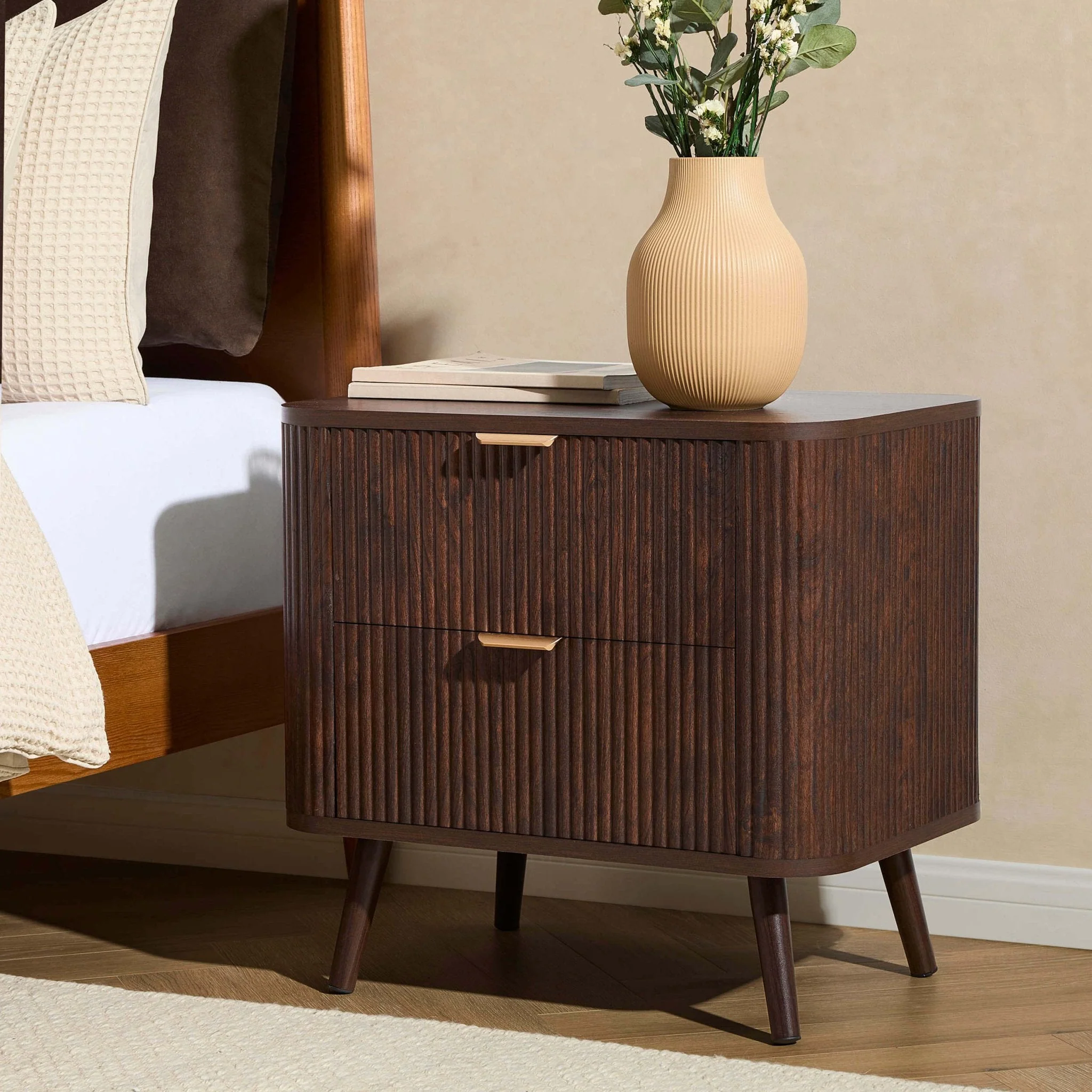 2 Drawer Bedside Table - Walnut