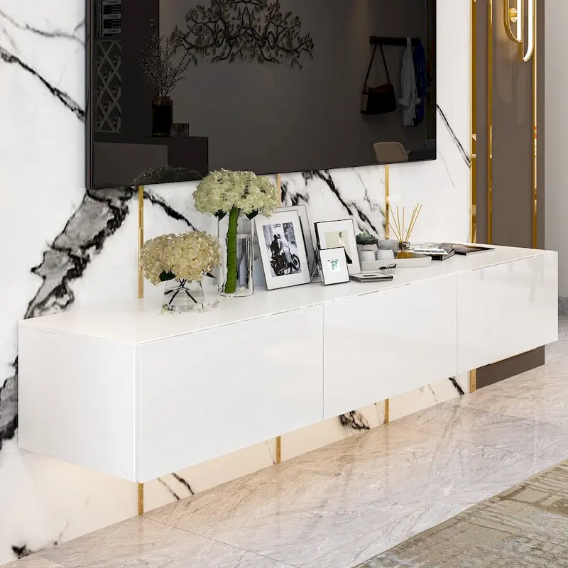 63 TV Stand Hanging TV Consoles Wall TV Cabinet with LED Entertain