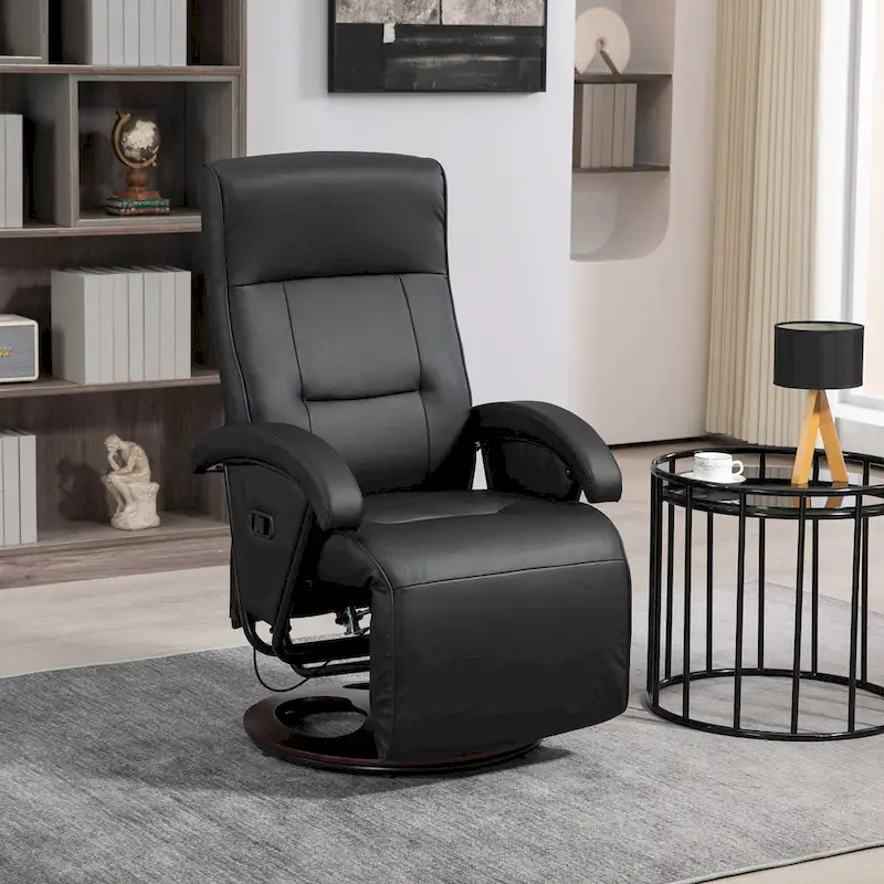 HOMCOM PU Recliner with Footrest, Lounge Chair with 135 Adjustable Backrest, Swivel Wood Base