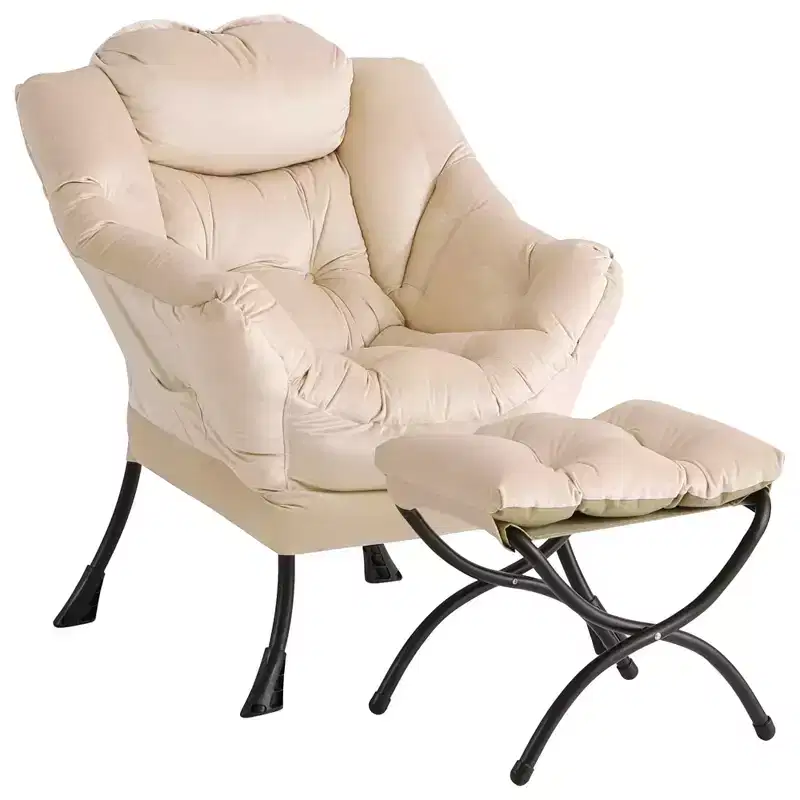 Lazy Chair with Ottoman, Modern Lounge Accent Chair,Leisure Sofa Armchair,Reading Armchair with Side Pocket for Living Room, Bedroom, Dorm & Office