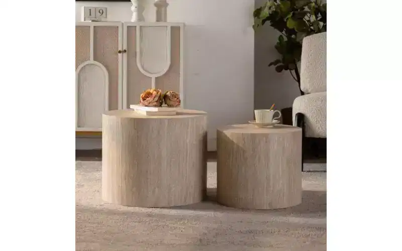 TUYOHW 2-Piece Nesting Round Coffee Table Set, Eco-Friendly MDF Center Table for Living Room, Wooden Circle Modern End Table, Accent Side Table
