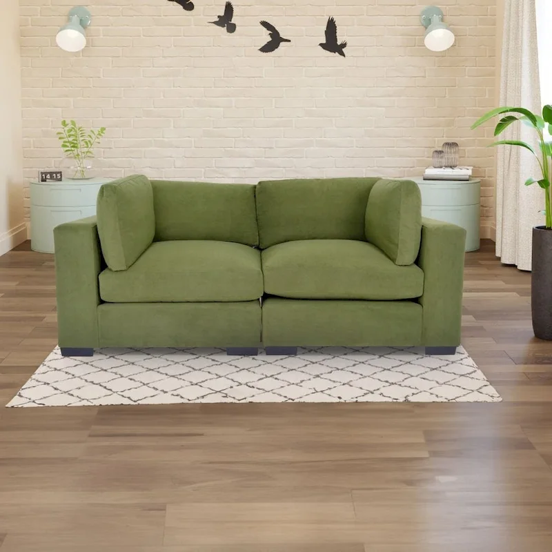Contemporary Loveseat Sofa Polyester Fabric Solid Wood Frame Upholstered