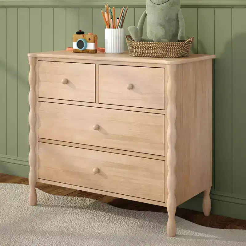 Kids 4-Drawer Spindle Dresser, Solid Pine Wood, Jenny Lind Style