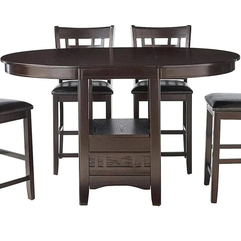 Espresso Round/Oval Extendable Counter Height Dining Table with Storage