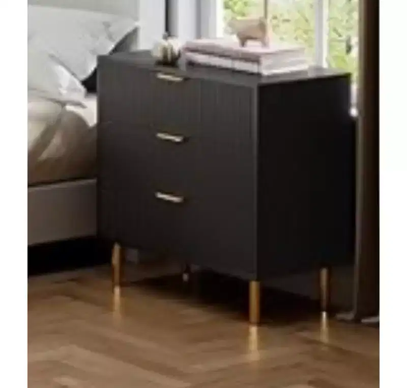 3-Drawer Cabinet with Vertical Texture & Tapered Legs – Modern Storage for Living Room