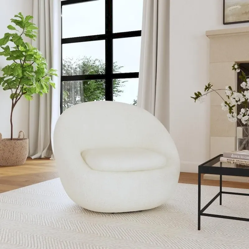 Sherpa Upholstered Round Barrel Swivel Chair