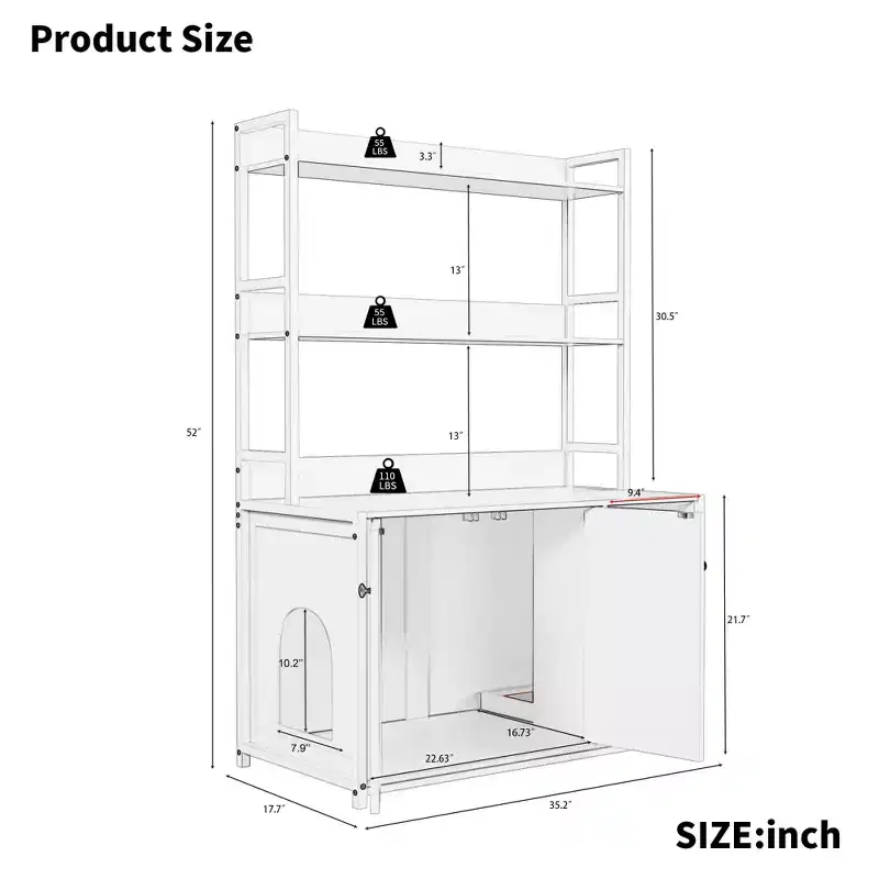 COZONY Large Litter Box Enclosure with Shelves & Doors, 52 Cat Litter Box Cabinet Furniture, Hidden Kitty Litter Box Enclosure with Scratch Pad