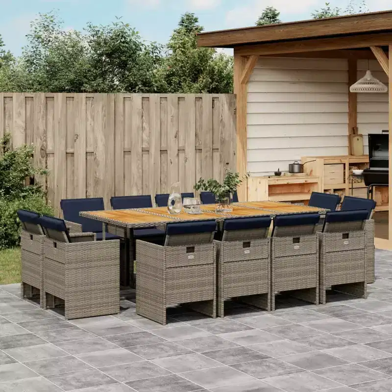 vidaXL Patio Dining Set Set of 12 Grey, Brown, Navy Blue