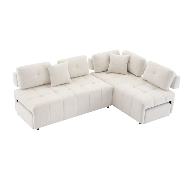 91.73 L-Shaped 4-Seat Sectional Sofa with 2 Hidden Stools, 2 Removable Lumbar Cushions, and Durable Chenille Fabric