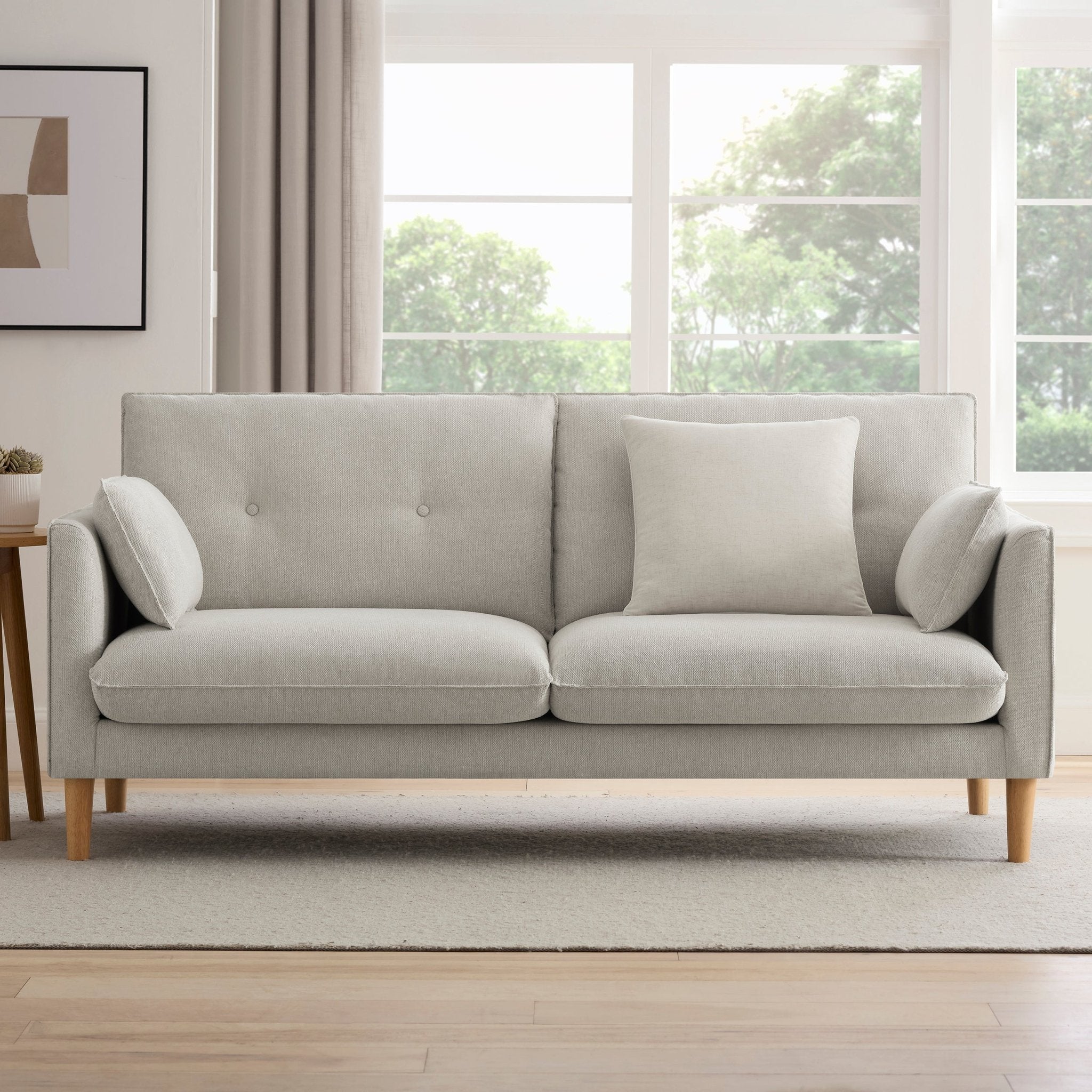3 Seater Sofa - Natural - Relax and unwind on the velvet 3-seater sofa in natural - a stunning addition to your living space.??