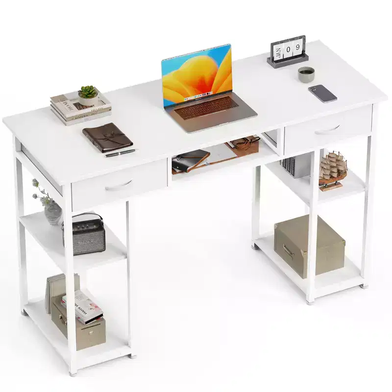 Black Metal Frame Computer Desk with Storage, Single Person, 47.24