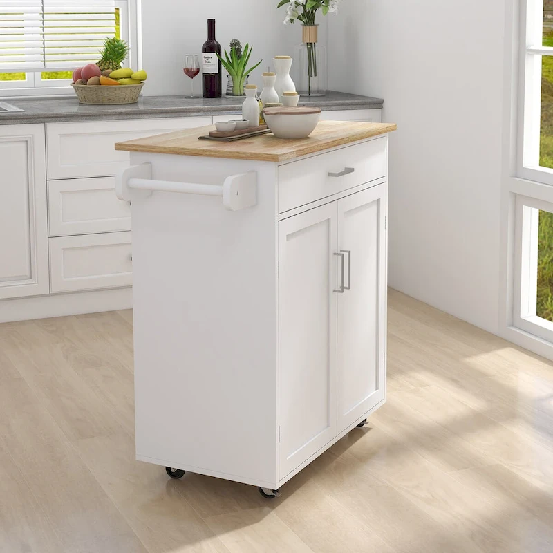 Kitchen Island Rolling Trolley Cart with Adjustable Shelves and Towel Rack - 32.68L * 17.72W * 36.02H