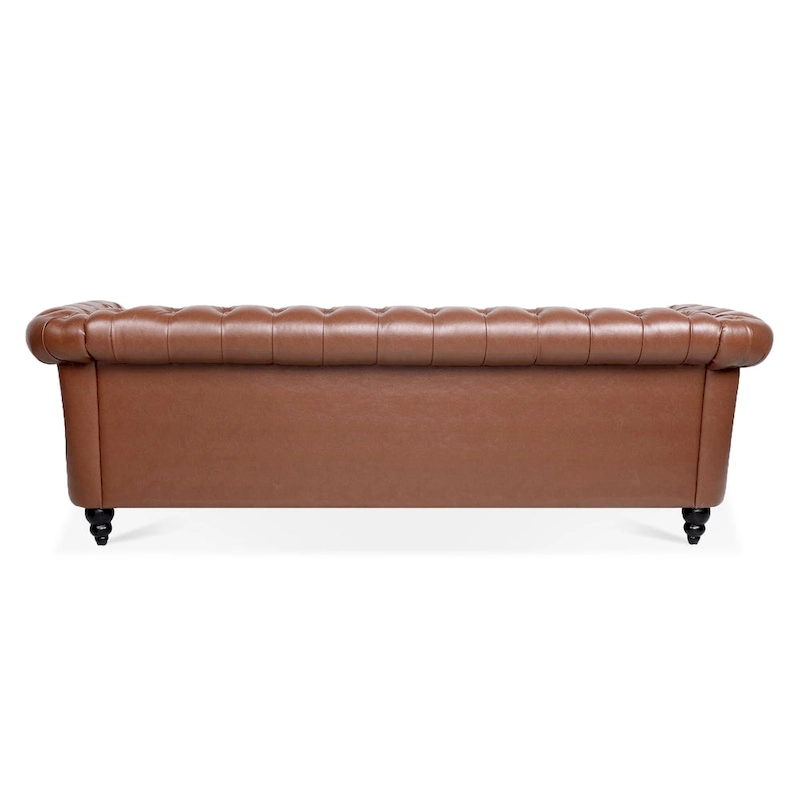 Classically Elegant 84.65 Three-Seater Rolled Arm Chesterfield Sofa in PU Leather - Sturdy Birch Legs, Soft Upholstery