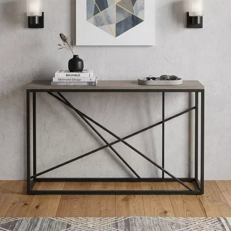 HomeRoots 52 Taupe and Gray Faux Stone Frame Console Table