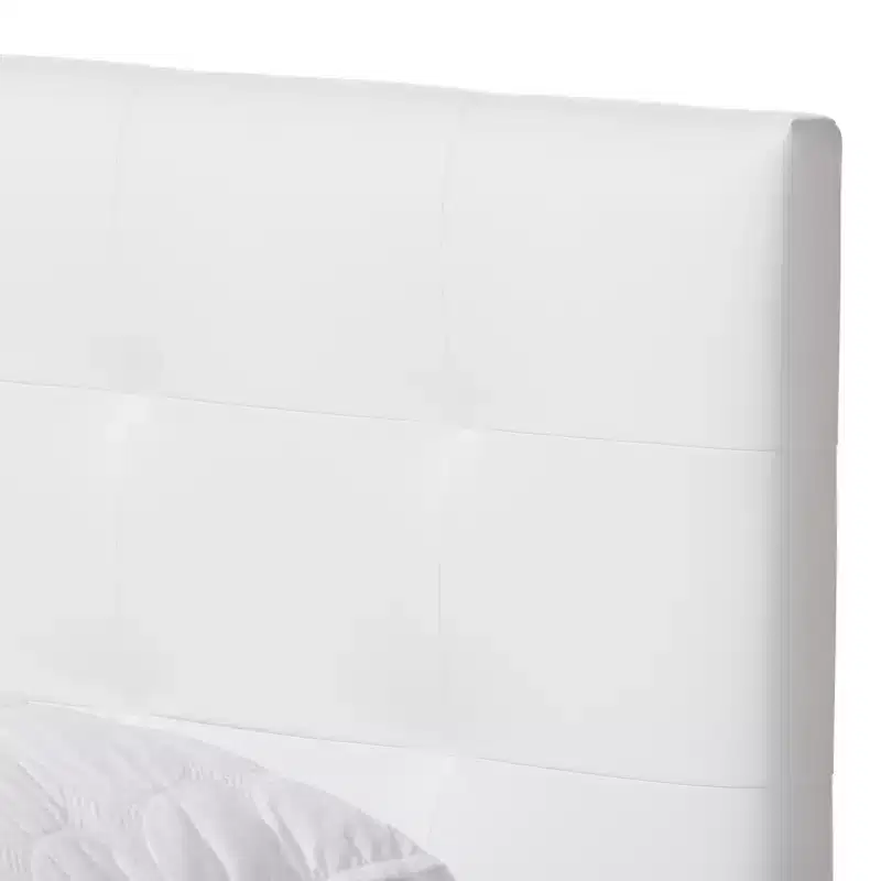 Queen Mitchell Rustic Industrial Walnut & Faux Leather Bed - Baxton Studio: Steel Legs, Padded Headboard