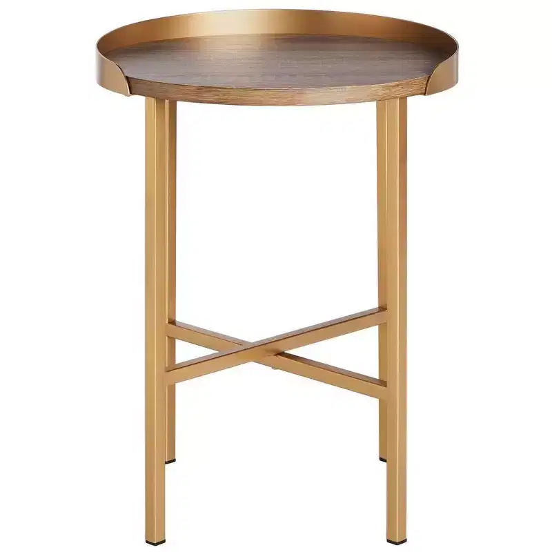 Prague Round Side Table - ACC4208A - Light Grey Oak/Gold - Safavieh