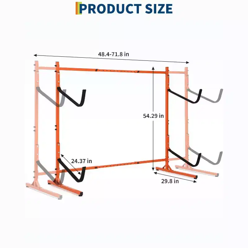 Steel Freestanding 2-Kayak Storage Rack with Adjustable Width 48.4–71.8''