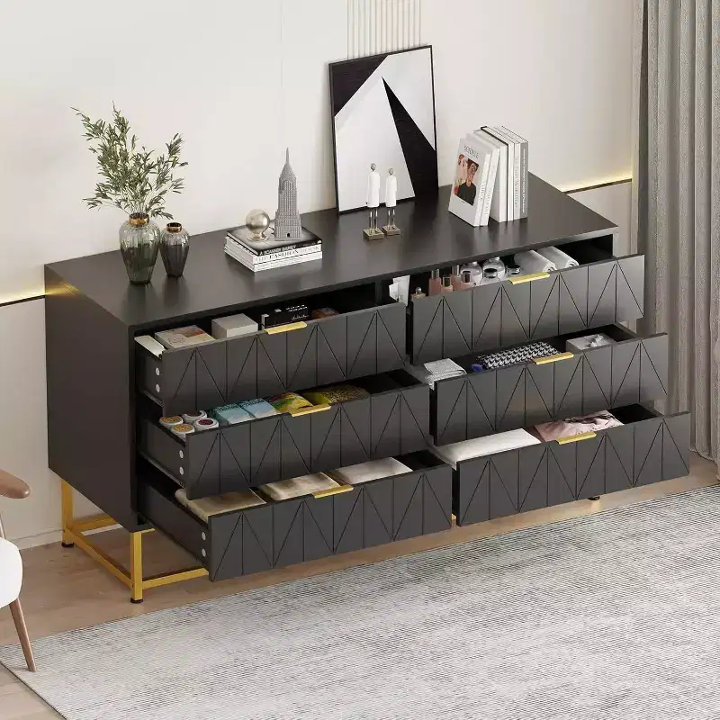 Coolmee 6 Drawer Dresser, Modern Dresser Drawers, Drawer Organizer with Metal Legs, Storage Chest Cabinet for Bedroom, Living Room, Hallway, Closet