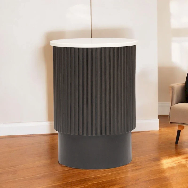 25 Black And White Solid Wood End Table
